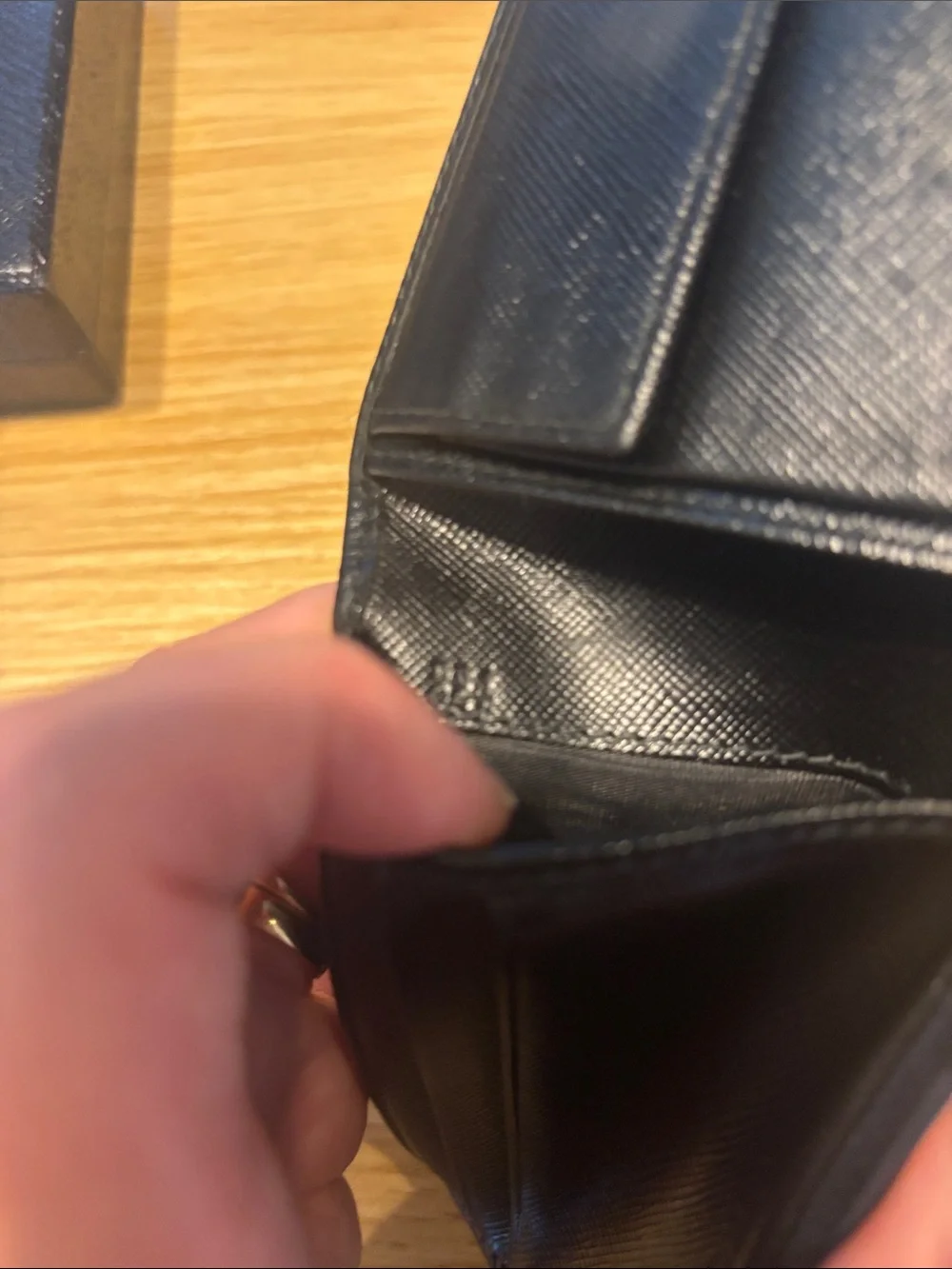 Prada Blue and black  Saffiano Leather wallet with box COA card
